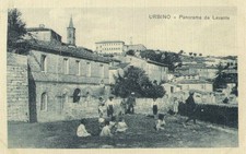 URBINO ANIMATA PANORAMA BAMBINI CHE GIOCANO PESARO - cartolina vintage