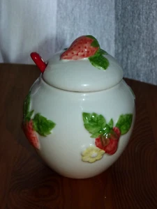 Strawberry Breakfast Jam Pot with red spoon.ceramic ideal for your kitchen table - Picture 1 of 4