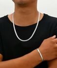 2pcs Set Mens Simple Classic Silver Stainless Steel Chain Necklace Bracelet Gift