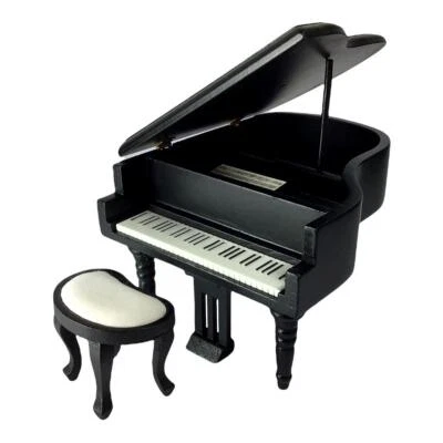 Dolls House Grand Piano & Bench Miniature 1:12 Scale Music Room Furniture Black - Image 1 of 4