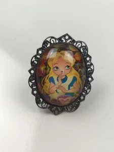 DISNEY ALICE IN WONDERLAND LARGE RING CONVEX GLASS SIZABLE ADJUSTABLE - Picture 1 of 4