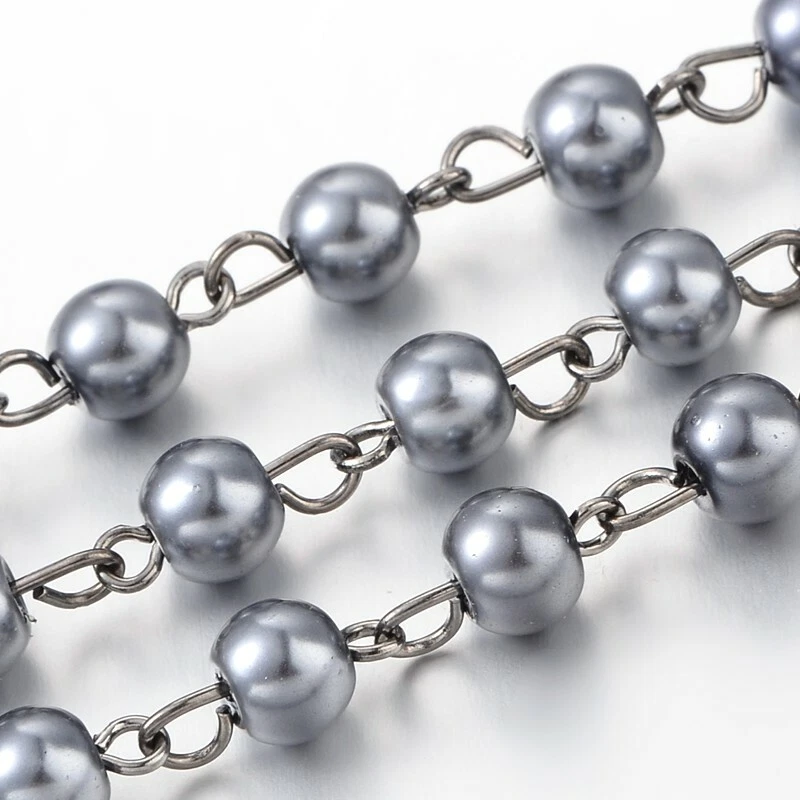 Cadenas de pasador de ojo de latón con cuentas de perlas de vidrio hechas a mano de 5 hilos para hacer joyas 39,3" Foto 1 de 1