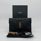 Saint Laurent YSL Envelope Cassandre Wallet on Chain Bag in Black with Gold