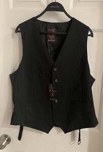 Rockin Sartorial Black 100% Wool Suit Vest XL