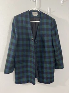 John Meyer of Norwich Vintage  Blue Green Plaid Wool Blend Blazer Jacket 16 - Picture 1 of 4