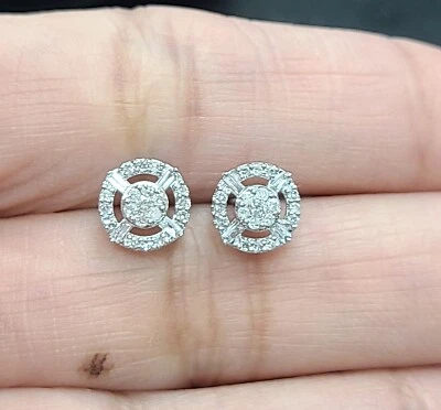 DEAL! 10K Gold 0.30ctw Genuine Round Cluster Diamond Halo  Studs Earrings 7.50mm - Image 1 of 4
