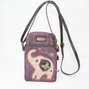 Chala Good Luck Elephant Purple Faux Leather Cell Phone Purse Mini Crossbody Bag - Picture 1 of 8