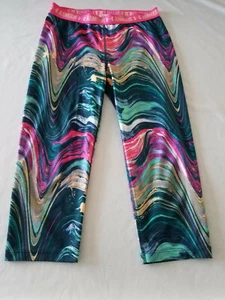 UNDER ARMOUR Girls Size 12?  multi colored Print Leggings  free ship euc - Picture 1 of 5