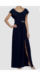 Alex Evenings Womens Long Cowl Neck A-Line Long Dress Navy Size 16 - Picture 1 of 2