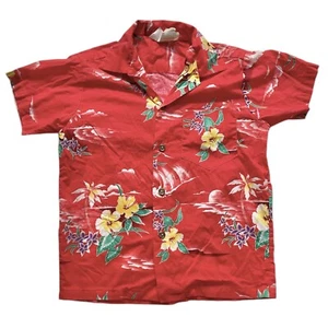 Vintage Royal Hawaiian Aloha/Hawaiian Shirt - Youth 12 - Diamond Head + Floral - Picture 1 of 8
