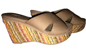 NIB Volatile Women's Size 7 Punch Tan Upper 4" Wedge Sandals ~1.75" Toe Platform - Picture 1 of 15