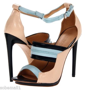 L.A.M.B. Jane Leather Colorblock Naked Blue Sandal Heels Size 8 - Picture 1 of 11