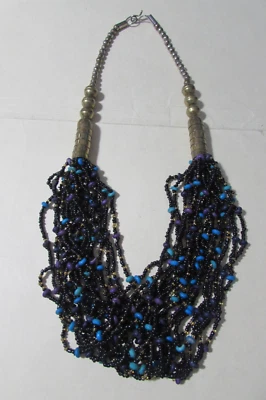Collar VINTAGE 24" - 18 hebras de cuentas de semillas - negro, púrpura, azul, verde Foto 1 de 4