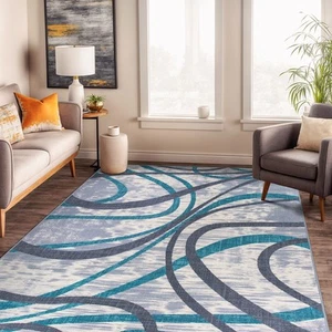 Rugshop Contemporary Distressed Abstract Lines Non Slip Area Rug - Picture 1 of 132