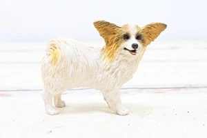 Vintage Sculptured Brown and White Papillon Dog Figurine Brown Ears & Tail - Picture 1 of 8