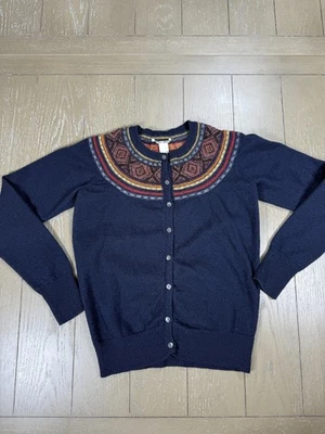 Lucky Brand Sweater Womens Small Navy Fair Isle Cardigan Button Front Wool Blend - Image 1 of 4