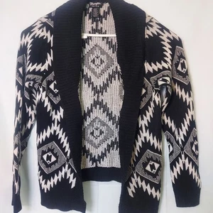 Wrangler Retro Azteken Southwestern schwarz weiß geometrisches Muster vorne offen Strickjacke M - Bild 1 von 7