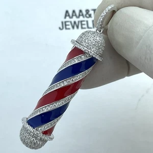 REAL 925  STERLING SILVER CUBIC ZIRCONIA BARBER POLE PENDANT - Picture 1 of 6