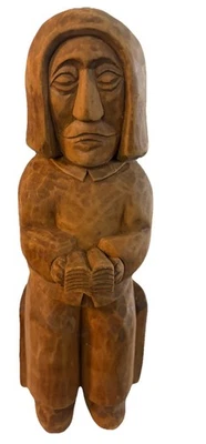 Livros acadêmicos de arte popular esculpidos em madeira antigos assinados por praticante religioso - Imagem 1 de 4