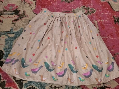 Womens L Bea nd Dot by ModCloth tan skirt with abstract birds & polka dots - Image 1 of 4