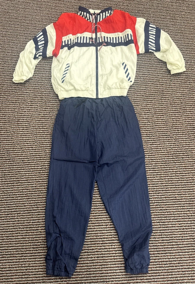 Traje de chándal cortavientos vintage de los años 80 para mujer EB SPORT mediano rojo blanco azul E-B Foto 1 de 4
