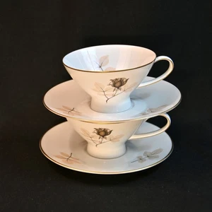 Rosenthal 2 Cups & Saucers Shadow Rose 6 Ounces Brown & Black w/Gold 1954-1989 - Picture 1 of 24