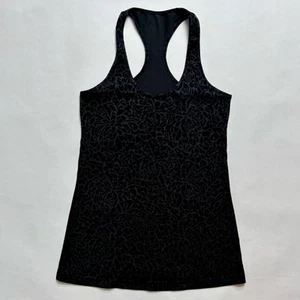 Lululemon Cool Racerback Tank Top Size 8 M Petal Camo Printed Black Deep Coal - Picture 1 of 7