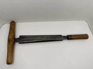 Antique Fleshing Curriers Knife Hide Tanning Blade Edge Wooden Handle Tool - Picture 1 of 13