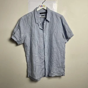 French Connection Pure Linen Button Up Shirt M Mens Blue Short Sleeve Classic - Picture 1 of 11