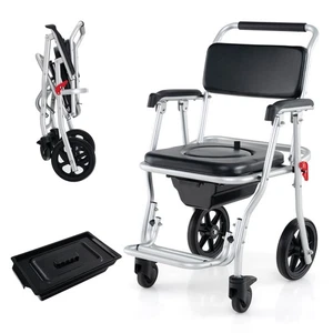 4-in-1 Bedside Commode Chair w/ Brakes Bucket Footrest Padded Seat & Backrest - Picture 1 of 9