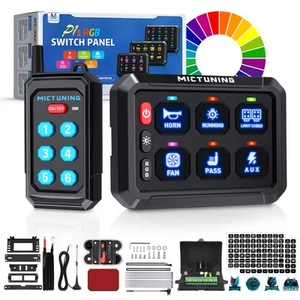 MICTUNING 6 Gang Switch Panel RGB Colors LED Circuit Control Box Wireless Remote - Picture 1 of 9