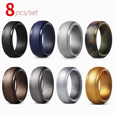 Set 8pz 8mm Nuovi Anelli Sportivi Anallergici Flessibili Uomo Matrimonio Elastici - Immagine 1 di 4