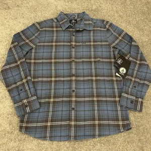 Volcom Shirt Mens Small Blue Caden Plaid Flannel Long Sleeve Button Up NEW $65 - Picture 1 of 11
