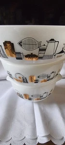 Rare Australian Agee Pyrex Kitchen Motif Round Nesting Bowl Set Of 3 - Picture 1 of 12