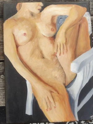 Obra de arte original "Acostado en una silla."  Pintura al óleo desnuda 40x30cm de TJCutting Foto 1 de 4