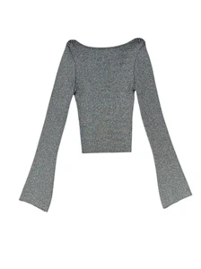 Blusa H&M Dividida Plateada Negra Acanalada Lurex Mangas Campana Largas Reversible XS - Imagen 1 de 6