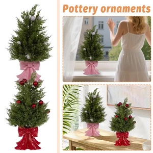 Christmas Hobby Lobby Cedar Tree With Bow Base Holiday Decorative Ornament - Picture 1 of 8