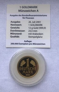 1 Goldmark 2001 G 1 DM Gold 999,9er Feingold Stempelglanz Goldmünze -A- - Bild 1 von 4