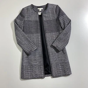 H&M Neu mit Etikett schwarz & weiß gemischtes Muster lange offene Jacke Damengröße 2 - Bild 1 von 10