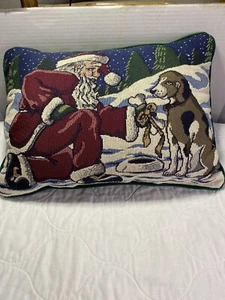 Weihnachtsmann Give A Dog A Bone Nadelspitze Weihnachtskissen Vintage - Bild 1 von 16