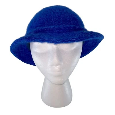 Sombrero cubo tejido vintage carisma para mujer azul real mezcla de lana O/S hecho en Italia Foto 1 de 4