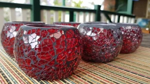 Home Decor Crackle Red Mosaic Glass Votive Candle Holders,Set Of 6 - Picture 1 of 6