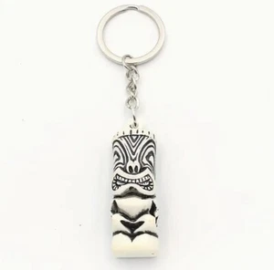Portachiavi Tiki Polinesiano Hawaiano Anello in Metallo 3D 2" L Bianco Nero - Nuovo - Foto 1 di 1