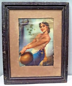 SHAKUNTALA LITHOGRAPH PRINT FRAME VINTAGE HINDU MYTHOLOGY COLLECTIBLES DECORATIV - Picture 1 of 5