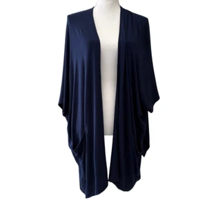 Cárdigan Susan Graver Weekend Grande Pequeño Azul Marino Jersey Tejido Frente Abierto SS Bolsillo - Imagen 1 de 9