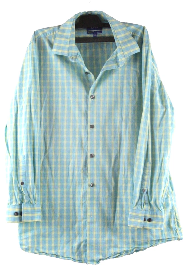 Apt. 9 Men's Long Sleeve Slim Fit Button Up Shirt L Blue / Yellow Plaid PO - Image 1 of 4