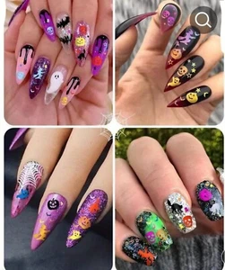 Box Set 3D Nail Art Charms Halloween Kürbisse Spinnen Katzen Sterne Hexen Fledermäuse - Bild 1 von 4