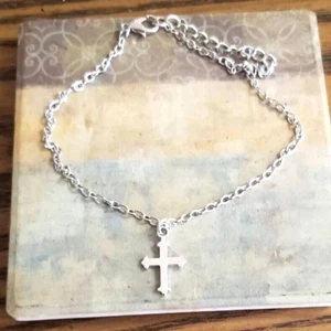 Pulsera Tobillera Cruz Plata Tobillera Mujer Tobilleras Hecha a Mano Regalo para Ella - Imagen 1 de 4