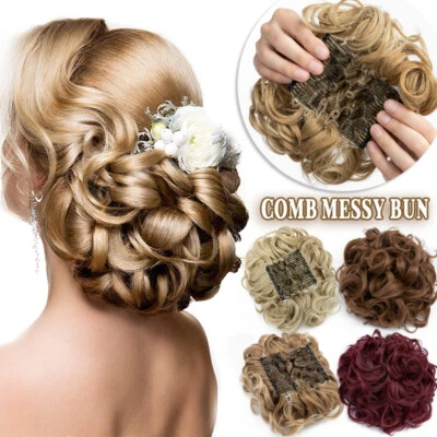 Dutt Kamm On Extension Haarverlängerung Lockig Dick Bun Haarteil wie Echthaar DE - Bild 1 von 4