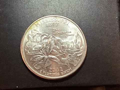 2002 P Mississippi state quarter machine doubling  and yellow toning Cover